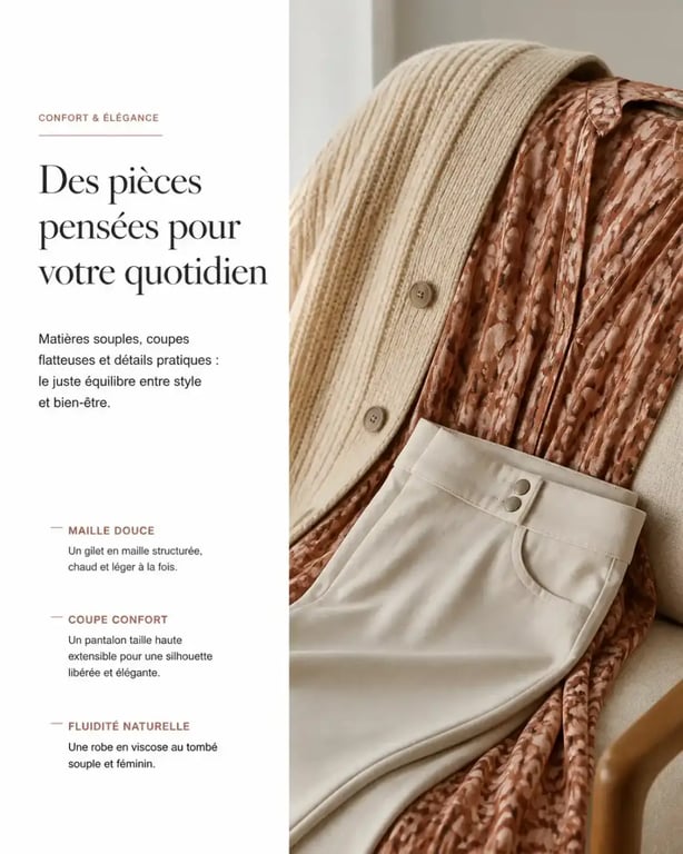 Vêtements confortables en matières douces pour magasin vêtement femme 70 ans