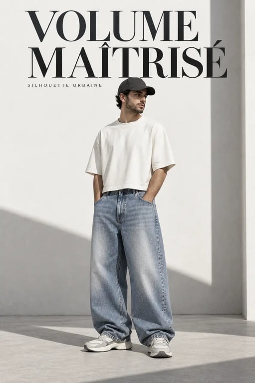 Outfit homme streetwear casual oversize avec jean baggy et sneakers chunky