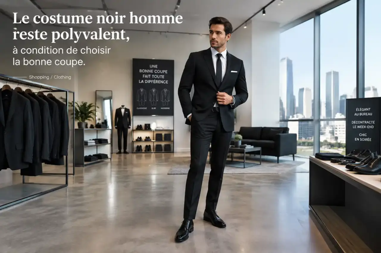 Le costume noir homme reste polyvalent, à condition de choisir la bonne coupe