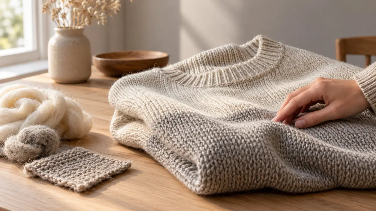 Détail d'un tricot en laine naturelle aux tons écrus