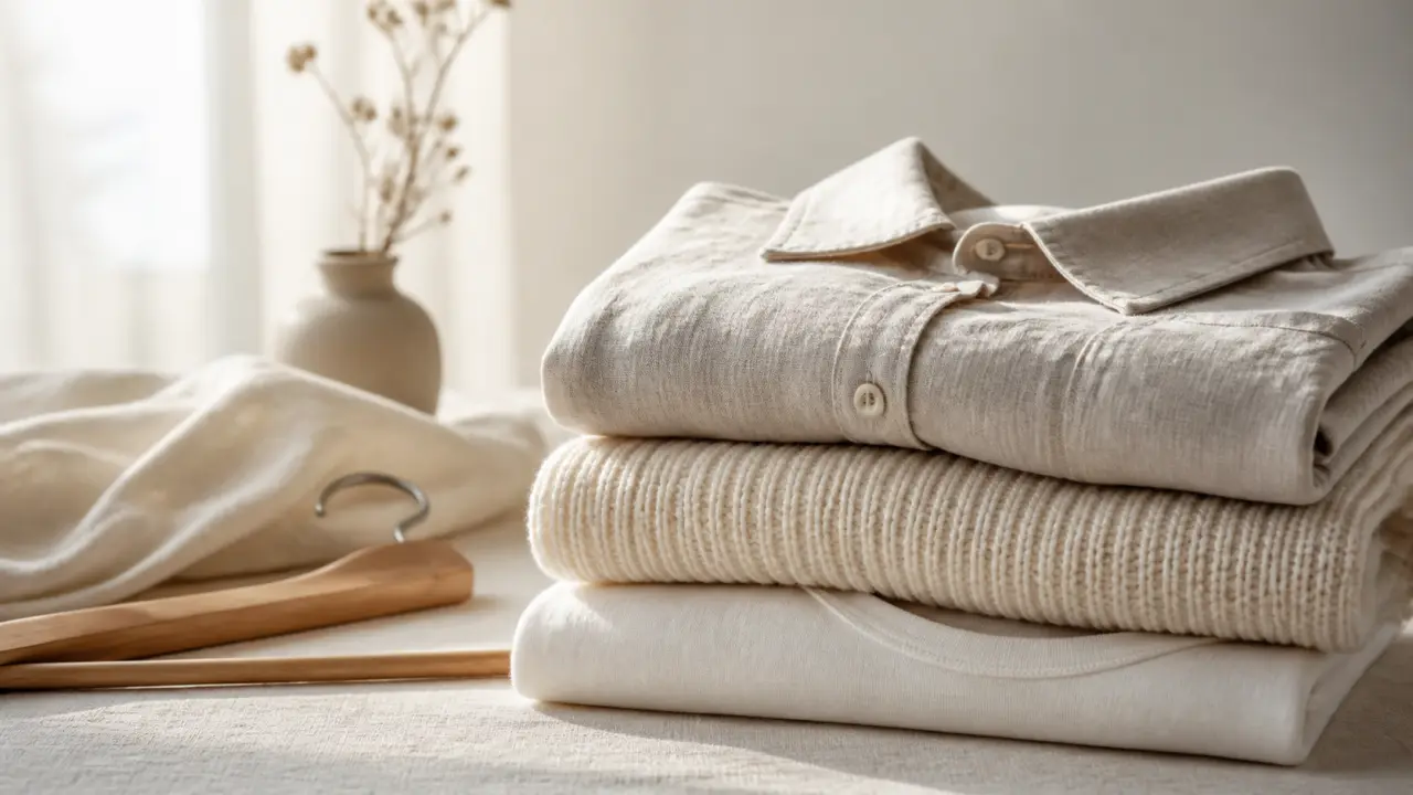 Silhouette minimaliste en vêtements naturels dans une esthétique sobre et intemporelle