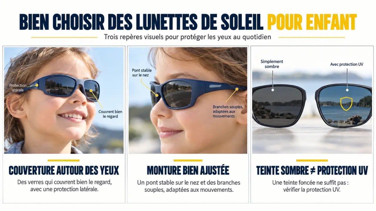 Lunettes de soleil enfant : protection UV, ajustement et couverture autour des yeux