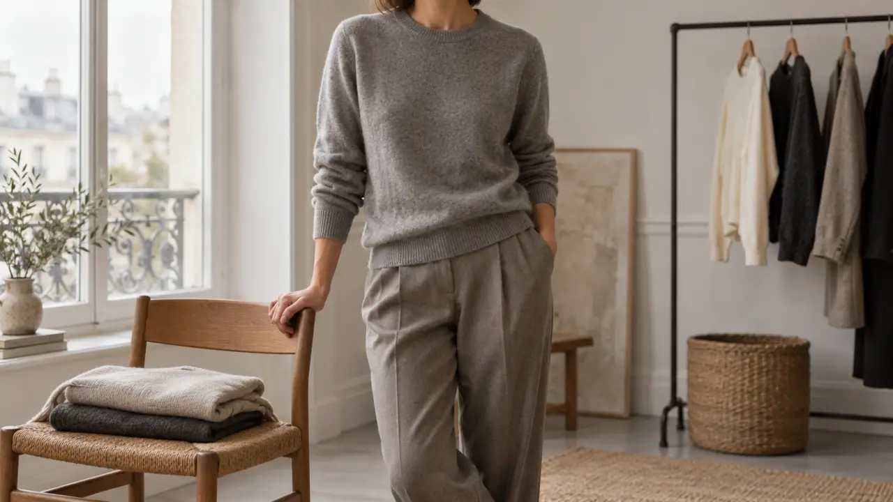 Pull en laine mérinos naturelle posé dans un intérieur minimaliste