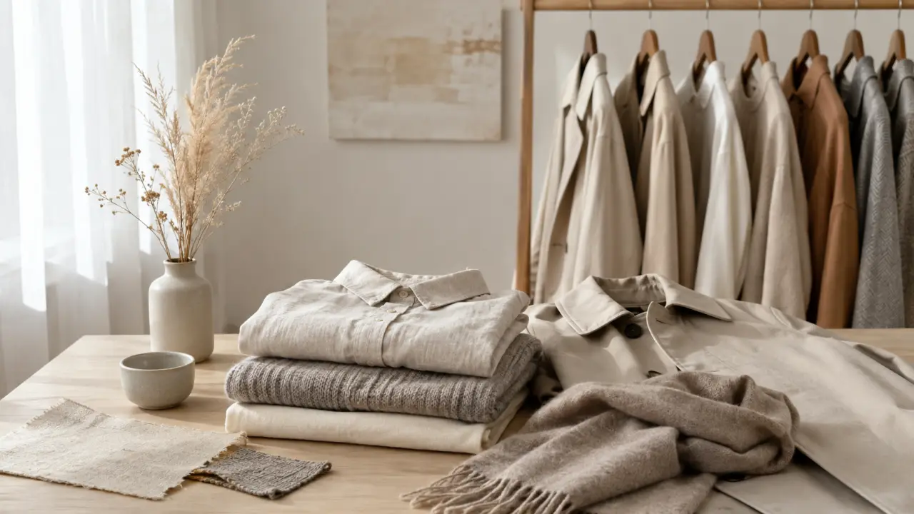Photographie éditoriale d'un manteau en lin beige dans une architecture minérale