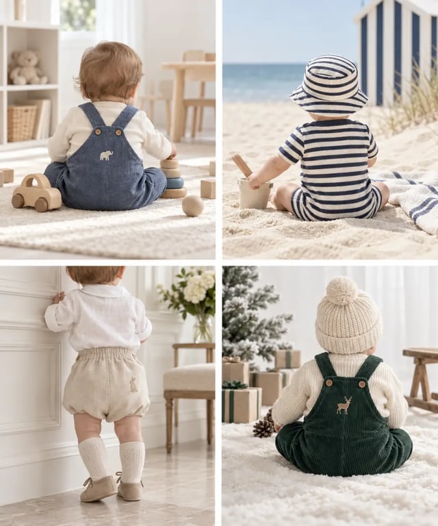 Lookbook de vêtements bébé garçon original pour le quotidien, la plage, une cérémonie et Noël